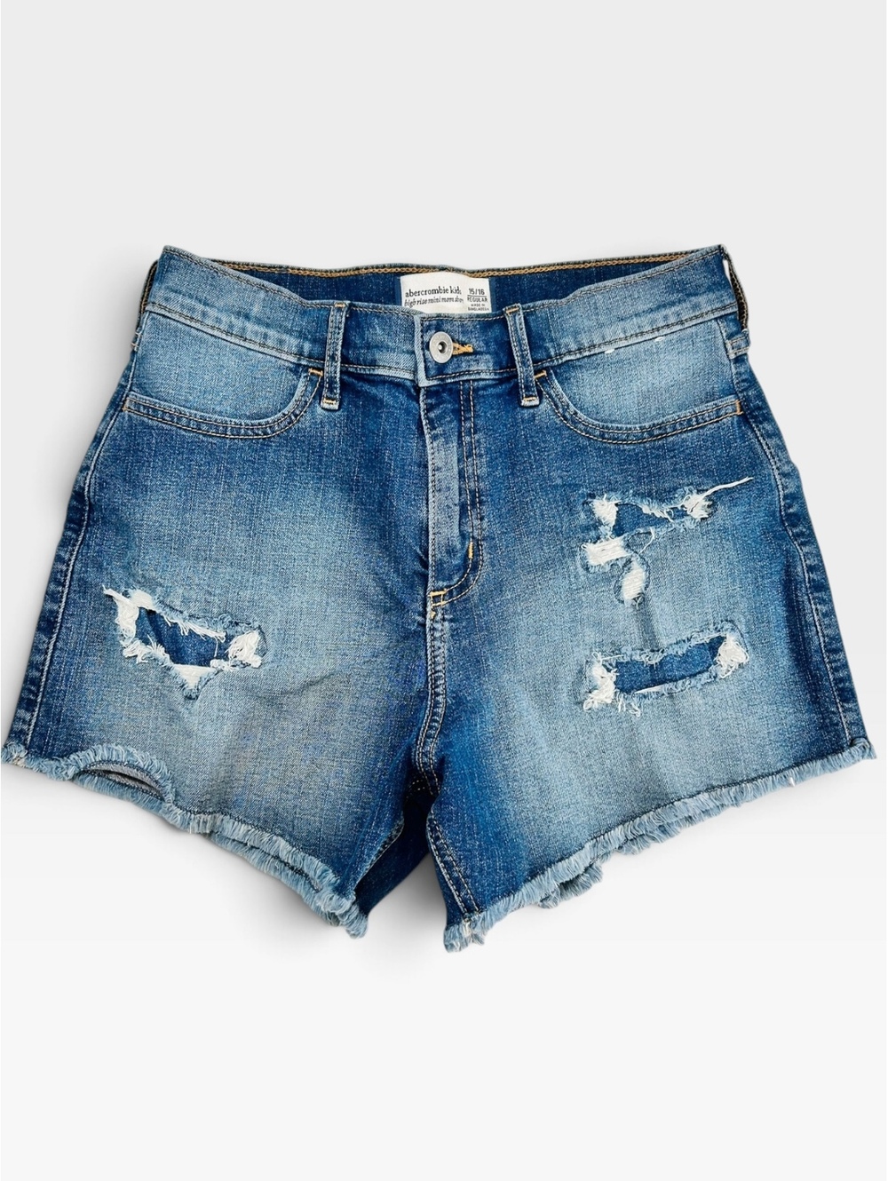 Abercrombie Kids High Rise Mini Mom Denim Shorts Distressed Size 15/16 EUC⁠